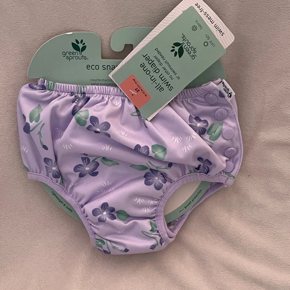 NWT Green Sprouts Purple Floral Diaper Cover